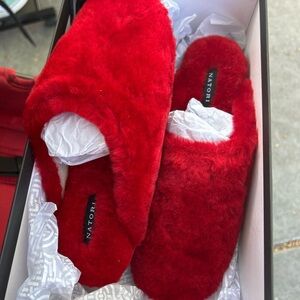 Natori Vibrant Red Plush Slippers